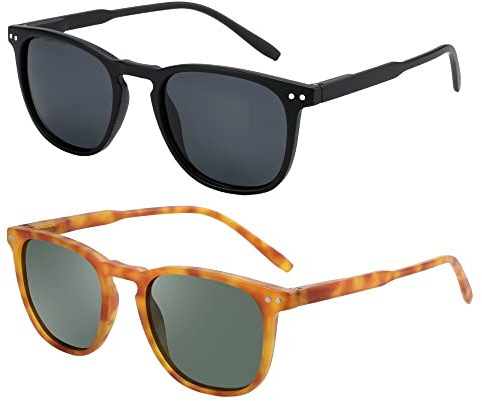 ZENOTTIC 2 Pares Gafas De Sol Polarizadas para Mujer Hombre Retro Redondas Cuadradas Protección UV400 Unisex Gafas de Sol