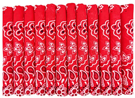 HankieWorld Bandanas Gift Set 12 Pack Soft Thin Handfeel Cotton Bandanna Scarf for men(12 Pack-Red)