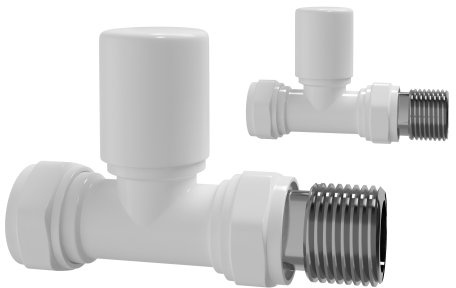 iBathUK Essence Straight Radiator Valve Pair, Modern Brass Build Bathroom Radiator Valves, Clip-On Installation, Panel/Column/Towel/Designer Compatible in Matt White, 15mm