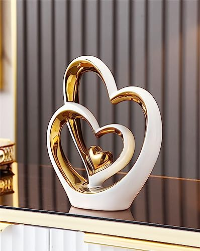 Double Heart Ornament,Double Heart Ceramic Statue,Home Decoration sculpture,Creative Home Modern Gift Office Living Room Decoration Collection Souvenir,Gift.