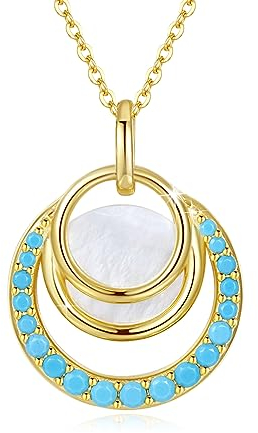 JFASHOP Türkis kette 925 Sterling Silber Muschel Halskette Türkis Anhänger Schmuck Geschenk für Frauen Mutter Freundin