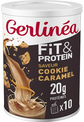 Gerlinéa Fit&Protein - Milk-shake Protéiné Saveur Cookie Caramel - Protéines Après le Sport - Whey Musculation Femme - Sans Sucres Ajoutés - 116 Kcal / portion - 340 g (10 boissons)