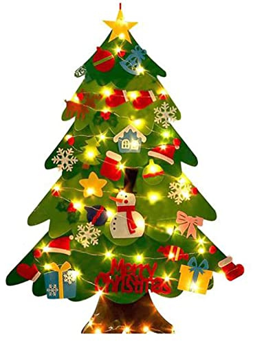 DLSIN Árbol de Navidad de Fieltro Montessori Con Luces - Kit 3D Para Colgar en la Pared - Decoración Navideña Para el Aula y el Hogar