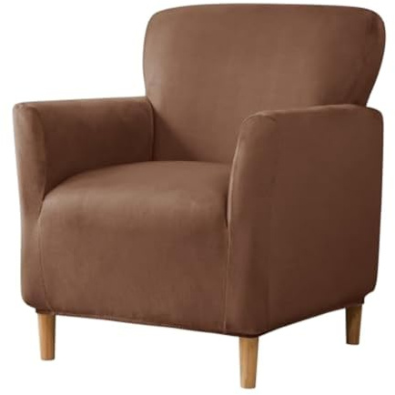 BXFUL Samt Sesselbezug Stretch Sesselüberwurf überzug für Sessel Mit Elastischem Boden Sofa Überwürfe für Sessel Clubsessel Stuhl Sesselhusse für Hunde Katzen (Dunkler Kaffee)