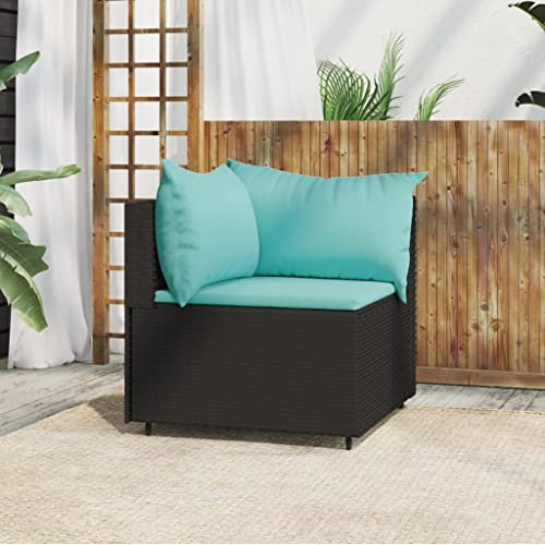 Hovothy Schwarz Poly Rattan L-förmig Modern Garten Ecksofa mit Kissen Outdoor Sofa Rattansessel Gartensofa Gartencouch Balkon Sofa