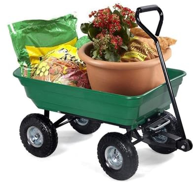 Avilia Carriola da Giardino Versatile 75lt con Vasca Ribaltabile e Ruote Pneumatiche - Soluzione Ottimale per Trasporto Legna, Piante e Materiali di Giardinaggio in ABS Verde