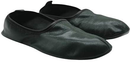 Akdam Zapatillas de cuero para mujer, color verde oscuro, zapatos tradicionales para casa, mocasín descalzo, zapatos de tai chi, Verde oscuro, 39 EU
