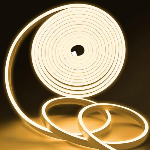 Meevt LED Streifen 5m, 12V Neon LED Strip Warmweiß 3000K (Kein Netzteil) | 120 LEDs/m, IP65 Wasserdicht, 360° Flexibles Silikon LED Leiste, Indirekte Beleuchtung, Außenbereich Küche Zimmer Deko DIY