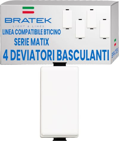 4X Deviatore Compatibile BTicino Matix - Deviatore Unipolare Basculante | Sostituisce B Ticino AM5003 x Supporti Matix - Illuminabile con LED Aggiuntivo Non Incluso - Made in Europe by Bratek