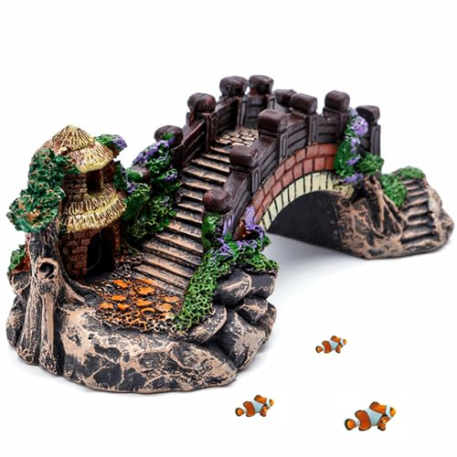 Esayeefo Aquarien Zubehör Kunstharz-Bogenbrücke Aquarium Dekoration aus Harz Mikro-Landschaftsdekoration Aquarium Deko Höhle Brücke