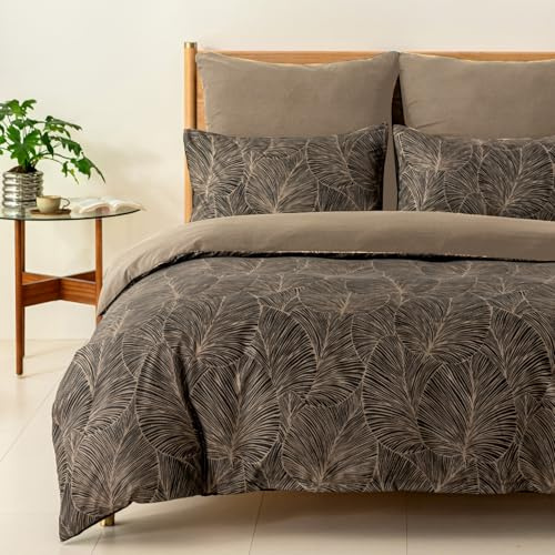 Tokokimo Juego de ropa de cama king size, con diseño de hojas tropicales, en suave microfibra, para verano, 230 x 220 cm, con 2 fundas para almohadas, caqui/tropicales