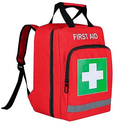 Roter Notfallrucksack Erste-Hilfe-Tasche Leerer medizinischer Rucksack Behandlung Traumatasche mit reflektierendem Streifen für Radfahren Reiten Wandern Camping Kindertagesstätte Urlaub im Freien