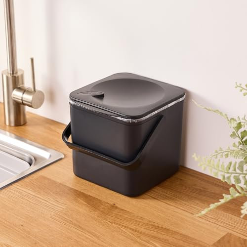 Kitchen Compost Bin – Countertop Food Waste Caddy with Easy Wipe Clean Interior – Made in The UK - 3.5L (0.9 gal.) (Black)