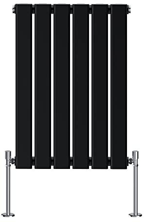 NRG Radiador moderno negro de 600 x 408 mm, panel plano individual, horizontal, radiadores interiores de baño