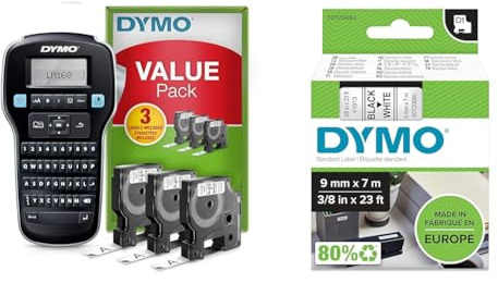 DYMO LabelManager 160 Tragbares Beschriftungsgerät Starter-Set & Original D1-Etiettenband | 9 mm x 7 m | schwarz auf weiß | selbstklebendes Etikettenband | für LabelManager-Beschriftungsgerät