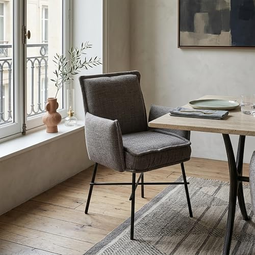 B&D home® Polsterstuhl Jürgen – mit Armlehnen, Taschenfederkern Polsterung, Microfaser Strukturstoff Dunkelgrau, Stabiles Metallgestell vormontiert