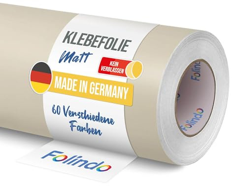 FOLINDO Möbelfolie selbstklebend matt - langlebige Möbel Klebefolie 751 Sandgrau 5 m x 63cm - Klebefolie Küche - selbstklebende Folie Möbel - moderne Schrankfolie versch. Größen
