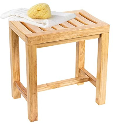 Duschbank aus Holz für Senioren und Behinderte, mit gebogenem Design, rutschfester Badhocker für Dusche und Schuhwechsel, 42 x 28 x 33 cm