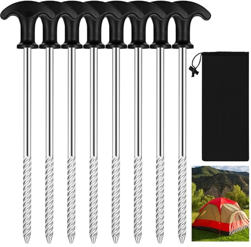 8 Pz Picchetti per Tenda, Ancoraggio Tenda Campeggio, Giardino, 21 cm Lunghi e Robusti picchetto, Chiodi a Vite per Terra Tenda Telone Giardino