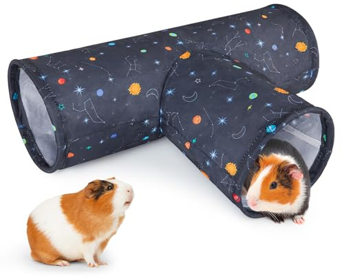 Hedgeink Tunnel 3 Voies pour Cochon d’Inde et Lapin – Tunnel Lavable et Pliable pour Petits Animaux – Jouet et Cachette pour Chinchilla, Furet, Hamster