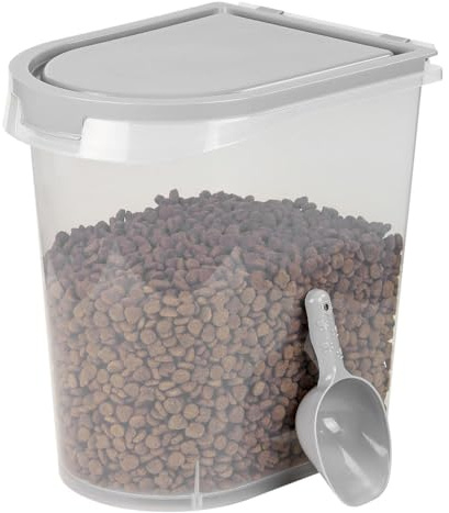 Greenfields 20L Airtight Pet Food Storage Container with Plastic Measuring Scoop - Dry Food Dispenser for Dogs, Cats & Pets - Durable Design with Casters for Easy Mobility and Movement - Black (Grey)