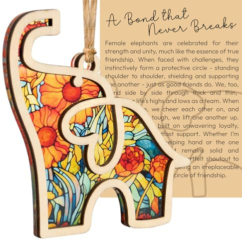TELAIN Elefante de la amistad, adorno de Pascua con tarjeta de historia, regalos para mujeres, hermanas, compras de Pascua, decoración especial, regalos de amistad para mujeres, atrapadores solares