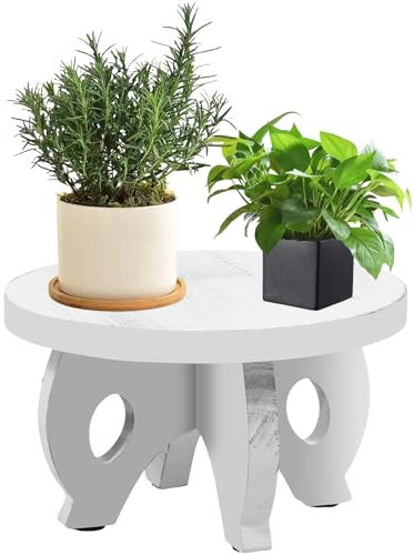 Guniata Pflanzenständer aus Holz,Pflanzenhocker Runder,Blumenhocker Holz,Blumenständer Pflanzenständer,Indoor Outdoor Balkon für Zuhause,Büro,Garten(Weiß)