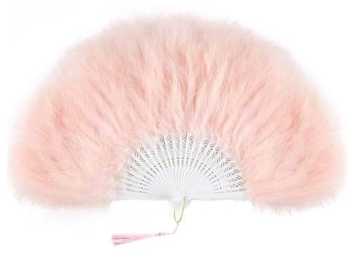 Coucoland Pink Feder Fächer mit Pink Griff Damen 1920s Accessoires Feder Handfächer für Gatsby Cocktail Hochzeit Party Halloween Fasching Karneval Kostüm Zubehör Hellrosa | Flapper-Zubehör für Gatsby Cocktail Hochzeit Party Halloween Fasching Karneval Kostüm Zubehör (Hellrosa)