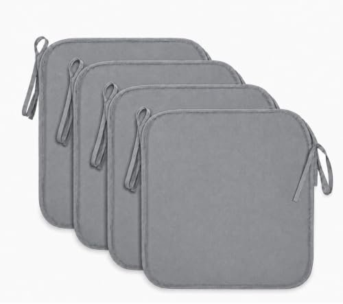 L S U Pack 4 Waterproof Chair Cushion Seat Pads Tie On-Indoor Outdoor Dining Patio Kitchen Office Chair Pad (PK 4 GRY)