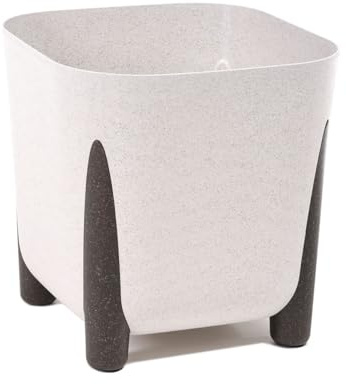 Muddy Hands Eco Friendly Plant Pot with Legs Indoor Home Outdoor Garden Square Decorative Flower Planter Holder Cover - Made from Recycled Plastic & Wood (White, 36cm)