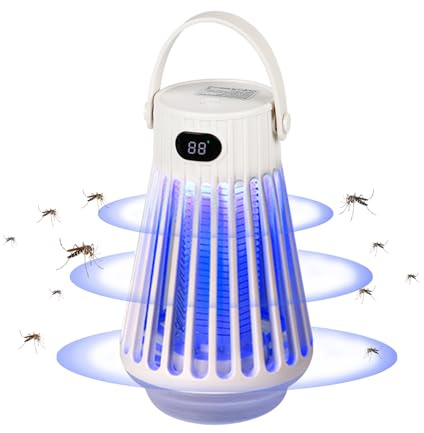 AVEKI Matamosquitos para exteriores, 2 en 1, lámpara matamosquitos para camping, recargable por USB, para interiores y exteriores, impermeable, matamoscas de insectos para patio, jardín, patio (blanco
