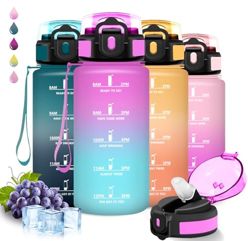 Trinkflasche Kinder, Trinkflasche 500ml, Wasserflasche mit Strohhalm, Leicht zu Reinigen, Wasserflasche Auslaufsicher, mit Motivierendem Slogan, Flasche Motivation, für Schule, Sport, Camping, Reisen