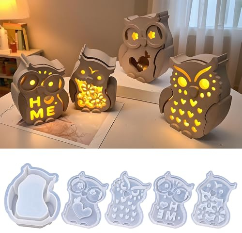 9 Stück Silikonformen Gießformen Eule, 3D Silikonform Eule mit Panel Gießformen Silikon Eule Gipsformen zum Gießen Silikonform Einschieber Giess form Silikon form Halloween für Handwerk (B)