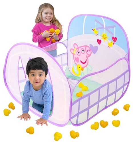 Peppa Pig Ball Pit Crib, Large Pop Up Tent with Crawl Through Opening, Includes 20 Duck Shaped Play Balls, Toddlers 2+