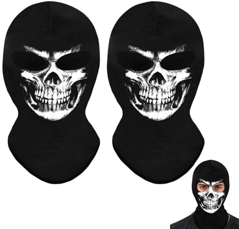 Sturmmaske Totenkopf Maske 2 Stück Set – Leichte atmungsaktive Eismaske aus Eisseide – Schwarz – Universalgröße – Für Motorrad Fahrrad Outdoor Party Sommer UV-Schutz – Herren Damen Unisex
