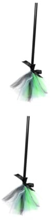 Beavorty 2 Pezzi Scopa Strega Halloween Luminescente e Garza Accessorio Leggero e Durevole per Feste e Spettacoli Cosplay Decorazione Prop Magica Verde Grigia