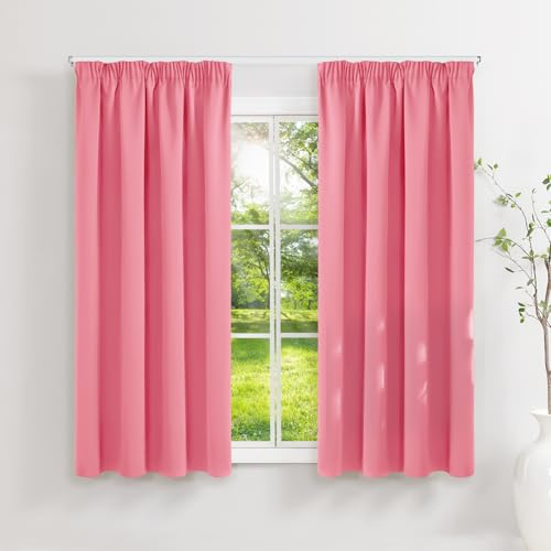 Runyéla Gardinen mit Kräuselband Vorhänge Blickdicht Rosa Verdunkelungsvorhänge 2er Set 160 x 140 (HxB) für Schienensystem, Thermovorhänge Kälteschutz Schiebegardinen für Wohnzimmer Curtain