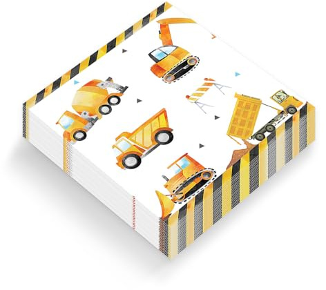 YZROHYI 40 Stück Servietten Bagger Kindergeburtstag 33 X 33 CM,Baustelle Servietten Einschulung,Papierservietten Geburtstag Fahrzeuge,Schulkind Papierservietten Schulanfang,Birthday Napkin für Deko