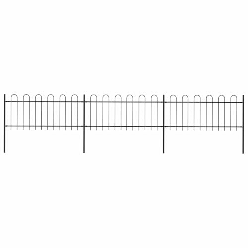 ACAGALA Recinzione decorativa da giardino in metallo, 3 pezzi, recinzione senza scavo Total 537 x 80 cm, elementi di recinzione con arco rotondo per giardino, cani e confine paesaggistico, colore nero
