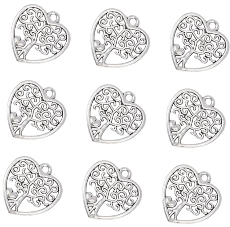 Gogogmee 50 pezzi Ciondoli Forma di Cuore con Albero Della Vita in Lega Zincata Pendenti Hollow per Braccialetti e Bomboniere Matrimonio Decorazioni Resistenti e Versatili per Te