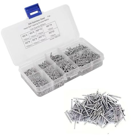 Lote de 800 tornillos autorroscantes M2 Surtido de tornillos M2 de cabeza plana y tornillos avellanados Juego de tornillos para madera de acero inoxidable M2 autorroscantes