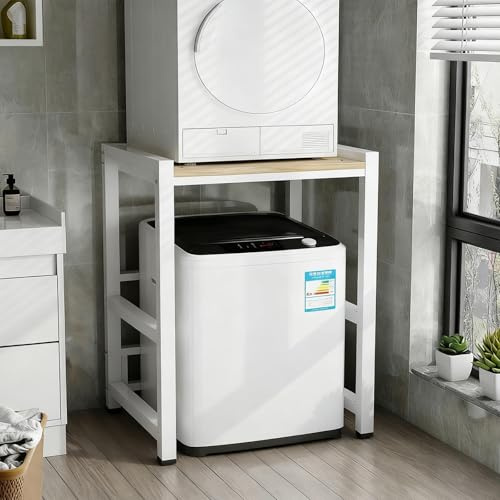Meuble Machine à Laver et Seche Linge, Superposition Lave Linge Seche Linge, 3 Hauteurs Réglables, pour Buanderie Salon Salle De Bain Cuisine Balcon(Flip Model - White c)