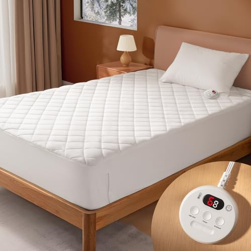 ESTINGO Electric Underblanket Single - 90 x 190cm Heated Mattress Topper with heating, 6 Heat Settings & 1-10-Hour Auto Off, Overheat Protection, Deep Pocket Fit Bed Warmer, Machine Washable, for Bed