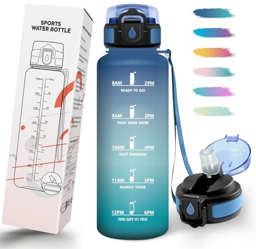 Mulbijeo Trinkflasche 1 5 Liter, Auslaufsicher, Wasserflasche Kohlensäure Geeignet, Sportflasche BPA-Frei, Trinkflasche mit Strohhalm, Flasche Sport für Outdoor, Wandern, Fitness, Radfahren, Camping