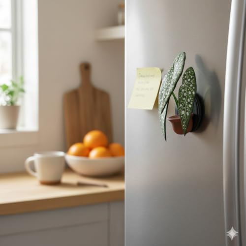 Handmade Begonia Maculata Refrigerator Magnet, Polka Dot Plant 3D Resin Clay Magnet, Spotted Leaf Tropical Decor for Kitchen, Office Whiteboard, Unique Botanical Gift for Gardeners & Plant Moms