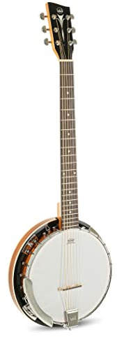 GEWA Gitarren-Banjo 6-saitig Serie Select - Mahagoni-Kessel Ø 33,5cm - Mahagoni-Resonator - inkl. Koffer - REMO Weatherking Fell - Naturfarben - Hochglanzlackiert