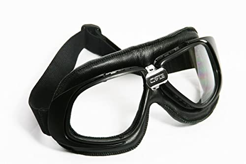 Motorradbrille schwarz klare Gläser schwarzer Rahmen ECHT LEDER