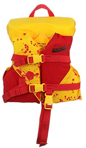 Seachoice Type II Deluxe Adjustable Boat Vest w/Grab Handle, Bright Yellow and Red, Child, 30-50 Lbs.