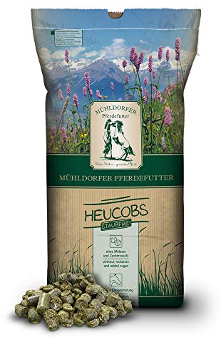 Mühldorfer Heucobs staubfrei, 20 kg, Heuersatz, zur Trockenfütterung, rohfaserreiches Grundfutter für alle Pferde, auch für Allergiker
