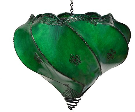 Treasures Of Morocco Morocan Handmade Leather Ceilling Shade Tattood with Henna Green Medium Indoor